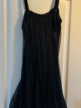 NEW Black LEON MAX MAXSTUDIO Beaded Sequins Strappy Midi Bubble Dress M NWT